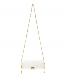 Diamond Quilted Cylinder Shape Crossbody Bag 6471 WHITE